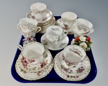 A tray containing two Royal Albert bone china Flower of the Month trios together with a further