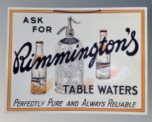 A Rimmington's table water advertisement on card.