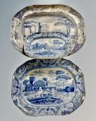 Three 19th century Spode blue and white graduated meat plates.