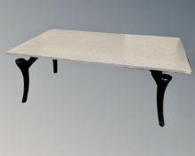 A Scandinavian rectangular marble topped coffee table on metal base (length 140cm)