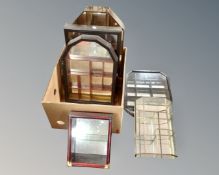 A box of six assorted miniature curio cabinets and cases