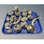 A collection of 15 continental metallic coated fruit ornaments.