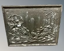 A cast iron panel depicting King Neptune.