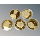 Five large commemorative gold plated Diamond Jubilee coins