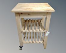 A pine three tier butcher's block trolley (width 60cm)