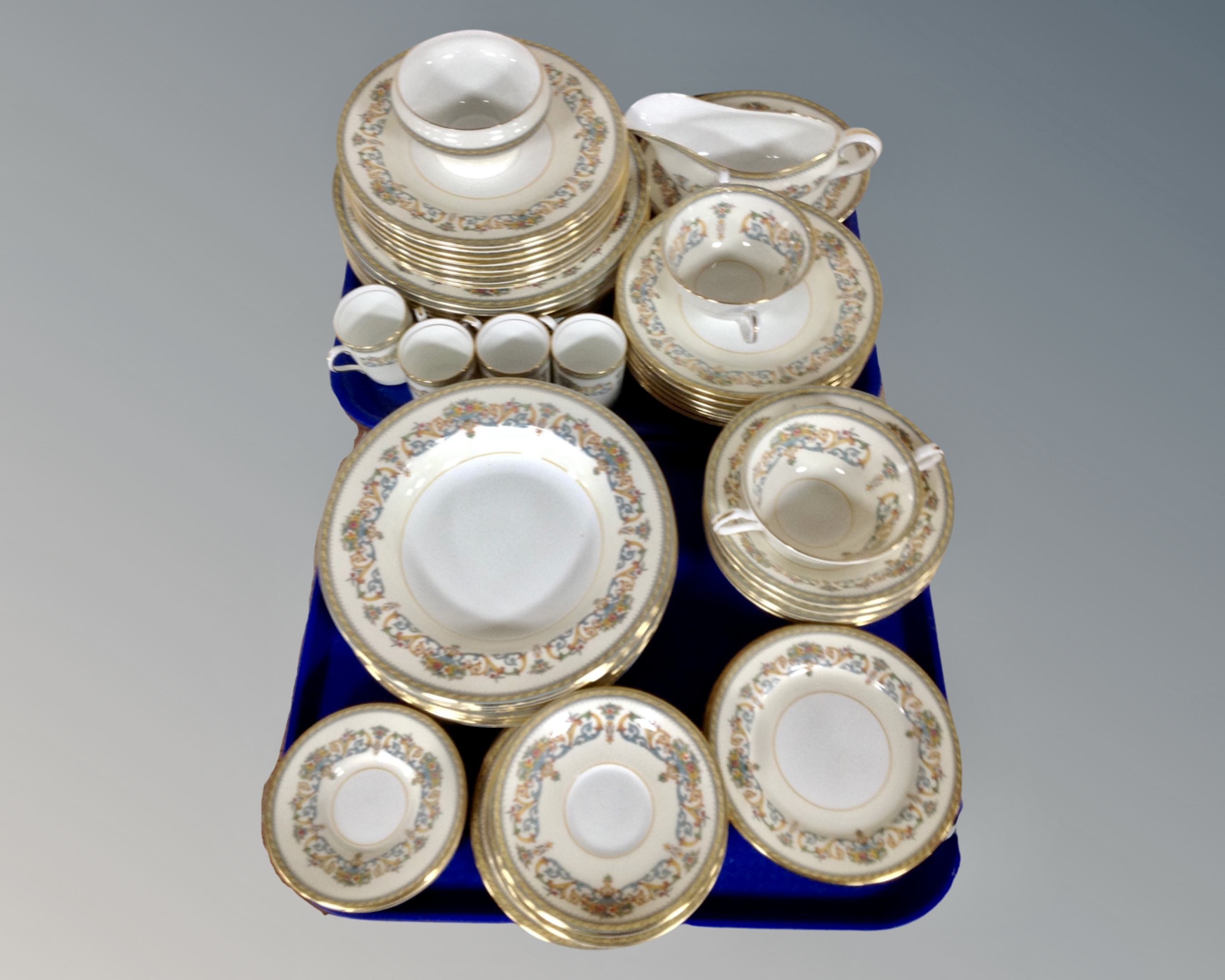 Two trays of approximately seventy pieces of Aynsley Henley bone china tea and dinner ware