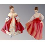 Two Royal Doulton figures, Southern Belle HN2229 and Fair Lady (Coral Pink) HN2835.