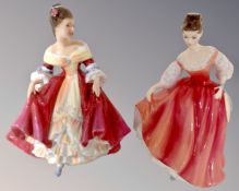 Two Royal Doulton figures, Southern Belle HN2229 and Fair Lady (Coral Pink) HN2835.