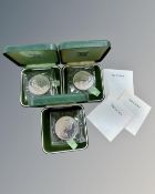 The Royal Mint : Three Elizabeth and Philip 1947-1972 Sterling silver Crowns, each 28.3g. (84.