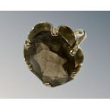 A 9ct yellow gold smokey quartz ring, size L, 4g.