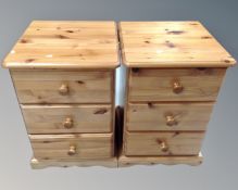 A pair of pine three drawer bedside chests (width 43cm)