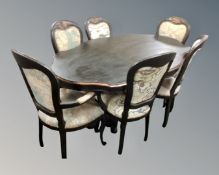An Italian style shaped pedestal dining table (length 172cm) together with a set of six painted