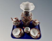A seven-piece Japanese export eggshell tea service together with a Japanese vase, height 34.5m.