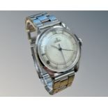 A gent's stainless steel Omega automatic centre seconds wristwatch, circa 1944, Omega crown,