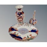 A Chinese Imari scalloped edged bowl together with two vases