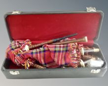 A set of bagpipes in case.