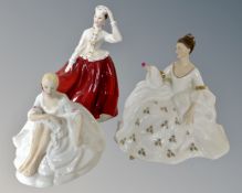 Three Royal Doulton figures, My Love HN2339, Gail HN2937 and Joanne HN2373.