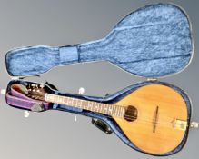 A 20th century English ten string mandolin in hard carry case.
