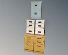 Two three drawer office desk chests in a pine finish (width 42cm),