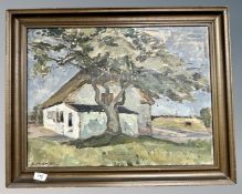 A. Martens : Tree beside a white cottage, oil on canvas, 56cm by 42cm.