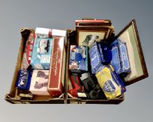 Two boxes of miscellany to include Bosun Pro hammer drill, musical Christmas lights, gift sets,