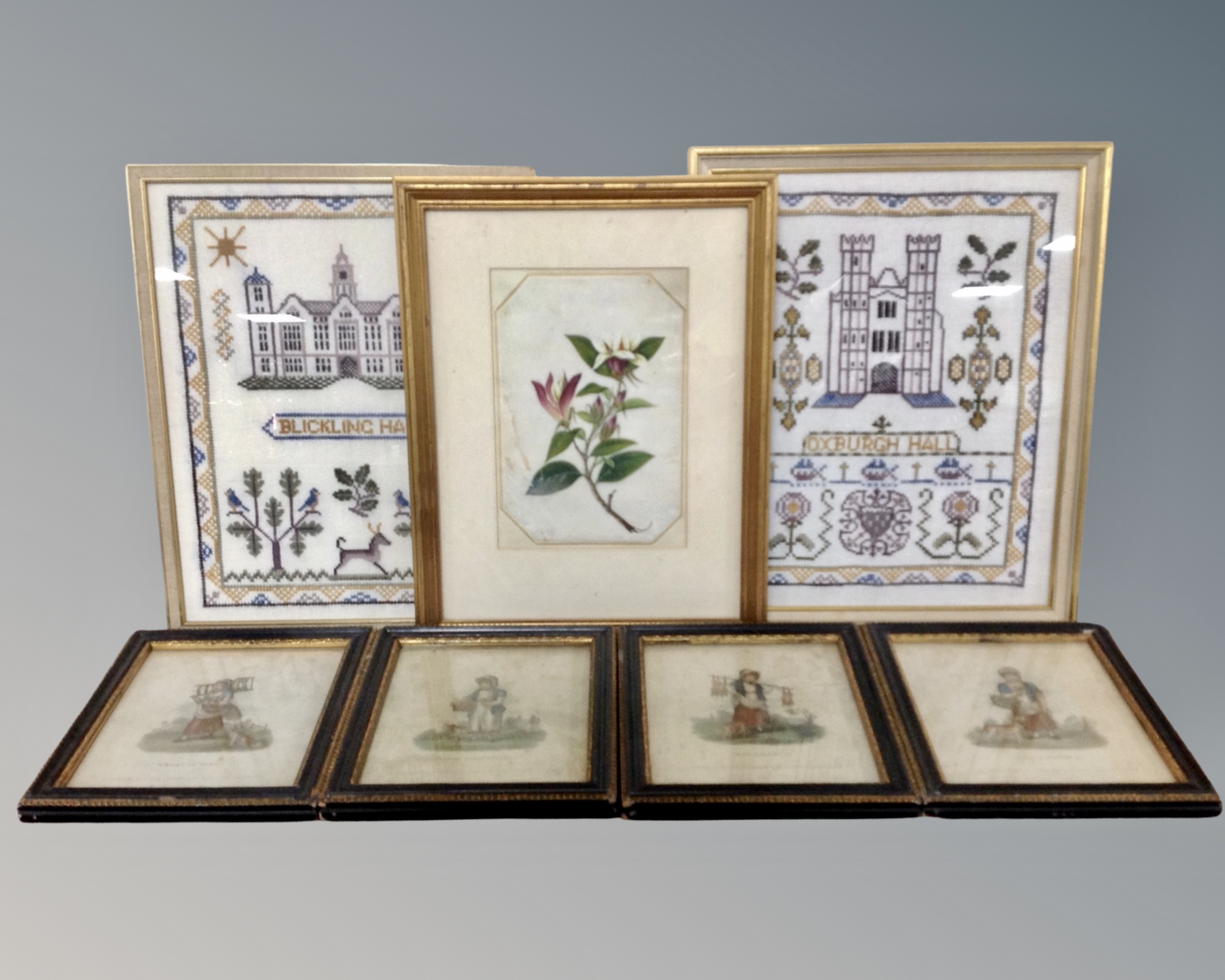 Four coloured engravings,