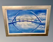 Contemporary school : The Millenium Bridge and the Tyne Bridge, signed, oil on canvas, 90cm by 59cm.
