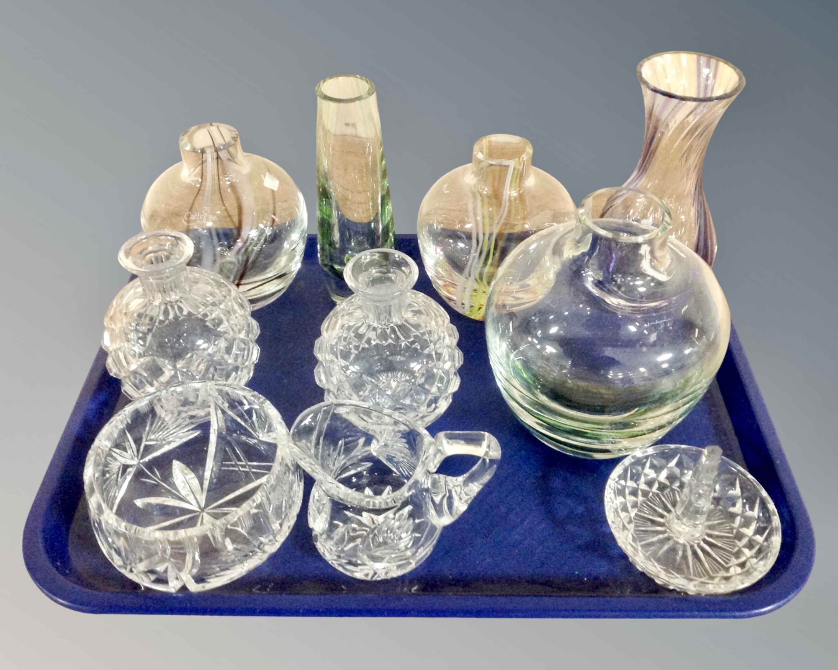 A tray of glass ware, dressing table pieces,