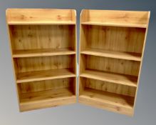 A pair of Alstons Furniture open bookshelves in a pine finish (width 76cm)