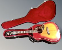 An Antoria folk model HFW-6 acoustic guitar in hard carry case.