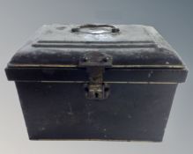 A 19th century lacquered tin storage box.