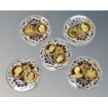 Five large gold plated European commemorative coins