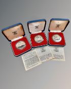 The Royal Mint : Three Queen Elizabeth II Sterling silver Crowns, each 28.3g (84.9g).