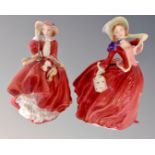 Two Royal Doulton figures, Autumn Breeze HN1934 and Top o' the Hill HN1834.