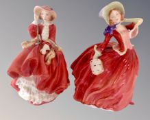 Two Royal Doulton figures, Autumn Breeze HN1934 and Top o' the Hill HN1834.