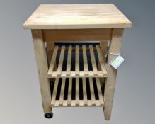 A pine three tier butcher's block trolley (width 60cm)