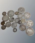 Seventeen assorted 19th and 20th century silver coins to include florins,