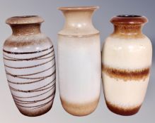 Three 20th century West German vases, tallest 41cm.