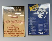 Two continental jazz festival posters, 44cm by 62cm and 42cm by 62cm.