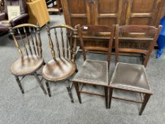 A pair of antique beech Ibex chairs together with a further pair of bedroom chairs.