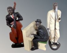 Three Art Deco style figures of jazz musicians