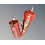 A Minimax fire extinguisher together with a George VI asbestos cloth holder.