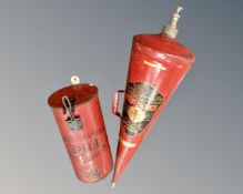 A Minimax fire extinguisher together with a George VI asbestos cloth holder.