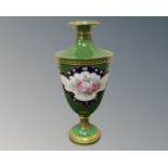 A Royal Crown Derby green and gilt urn-shaped vase, height 20cm,