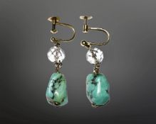 A pair of 9ct gold turquoise and crystal earrings with screw backs.