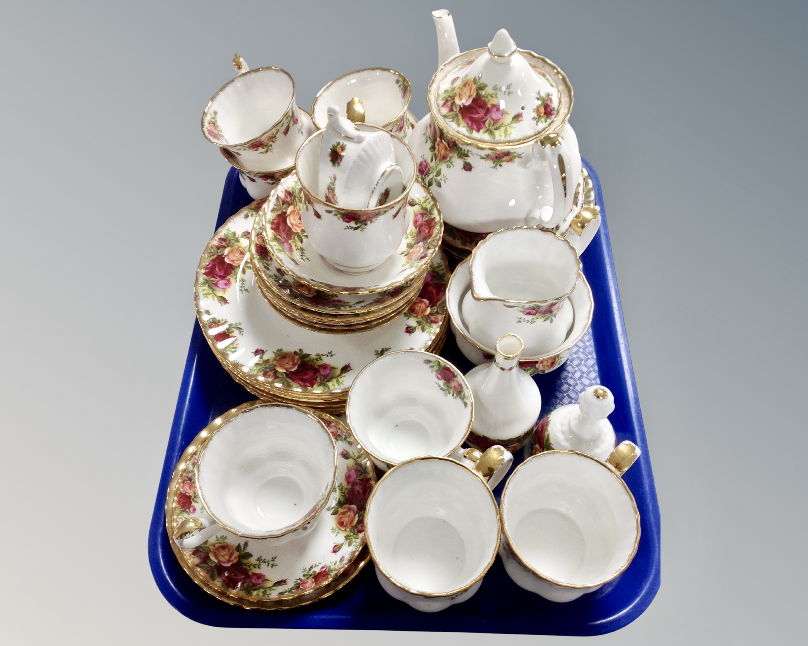 A tray of approximately 35 pieces of Royal Albert Old Country Roses tea china.