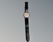 A gent's stainless steel Omega centre seconds manual wind wristwatch.