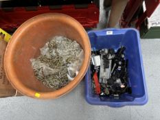 Two crates of lengths of metal chain and further metal components