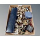 A box of jewellery including costume beads, Pilgrim necklace and bracelet in box,