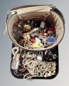 A tray containing a jewellery case containing a quantity of costume jewellery including bead